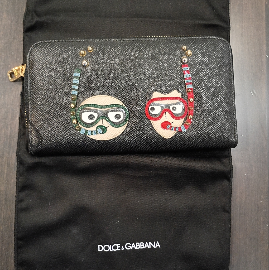 Dolce And Gabbana Black Leather Scuba Continental Zip Around Wallet New